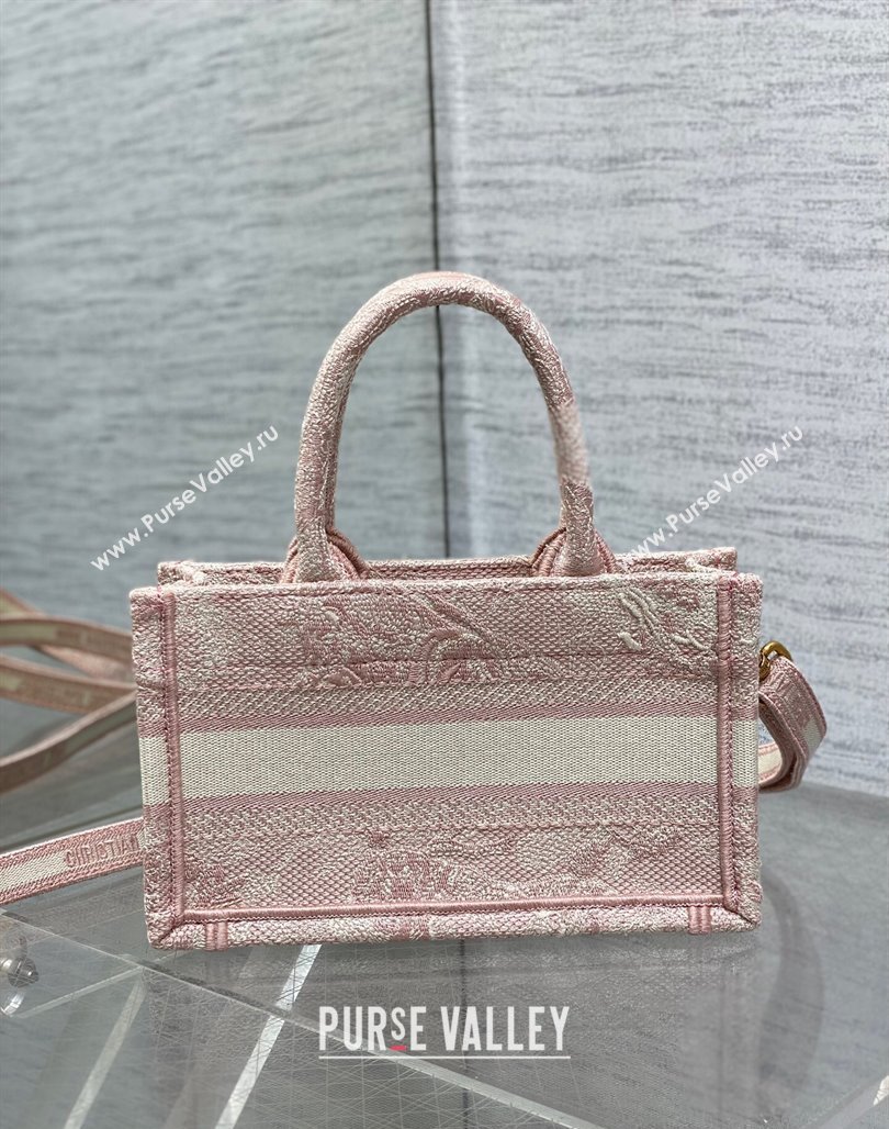 Dior Mini Book Tote Bag with Strap in Pink Toile de Jouy Reverse Embroidery Pink 2024 (BF-240523018)