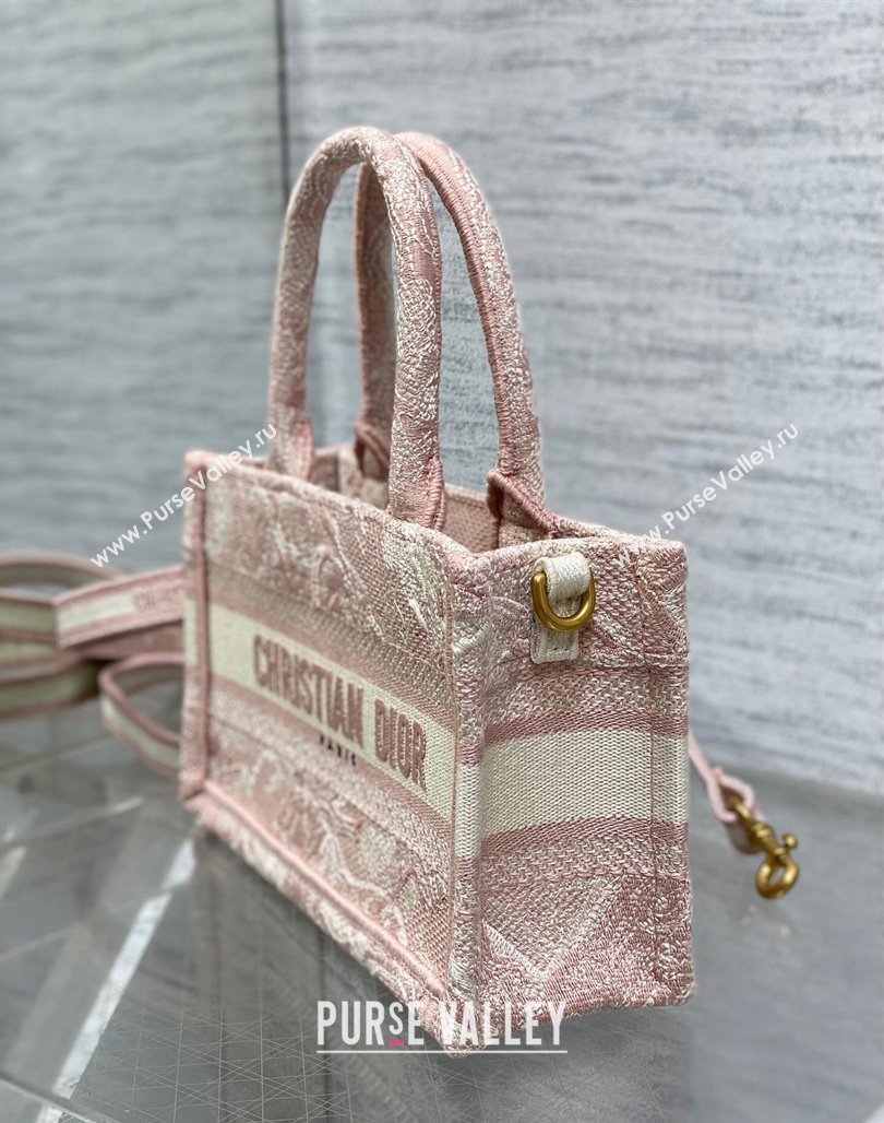 Dior Mini Book Tote Bag with Strap in Pink Toile de Jouy Reverse Embroidery Pink 2024 (BF-240523018)