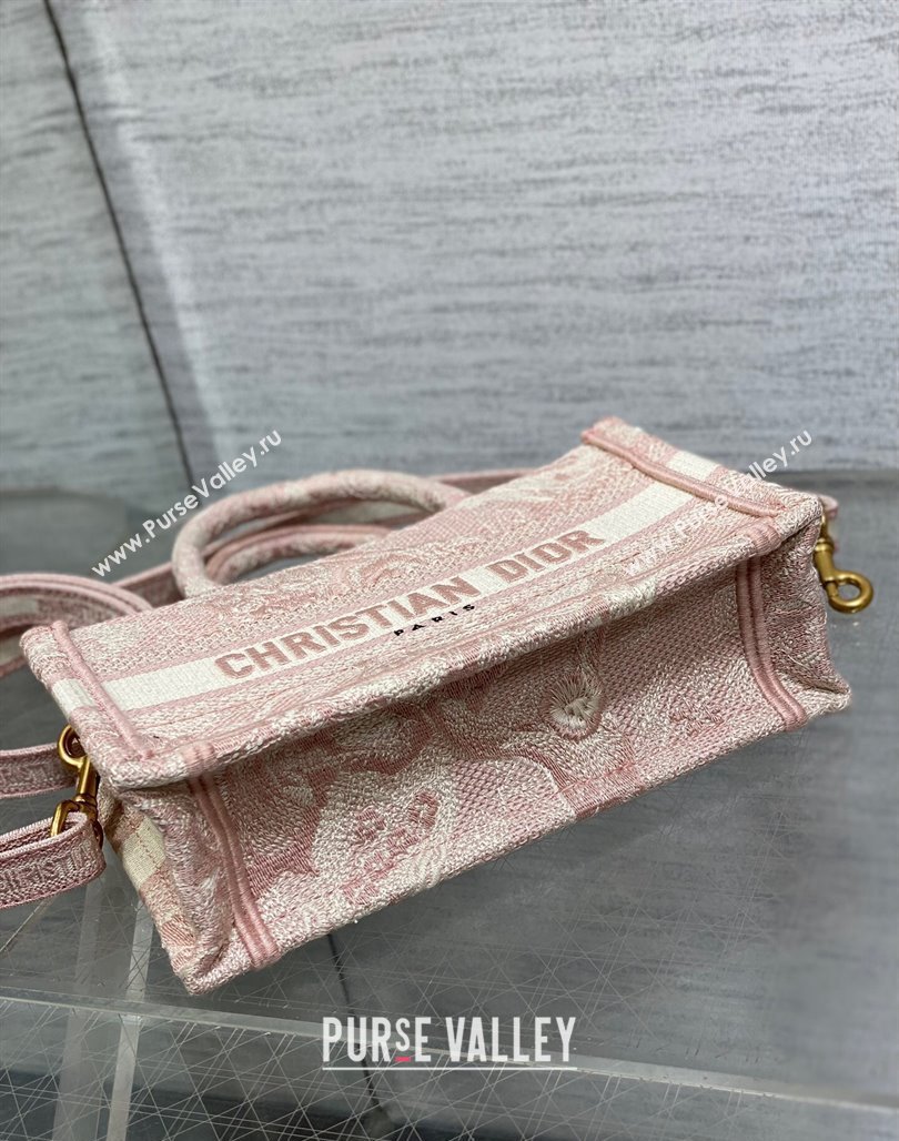 Dior Mini Book Tote Bag with Strap in Pink Toile de Jouy Reverse Embroidery Pink 2024 (BF-240523018)