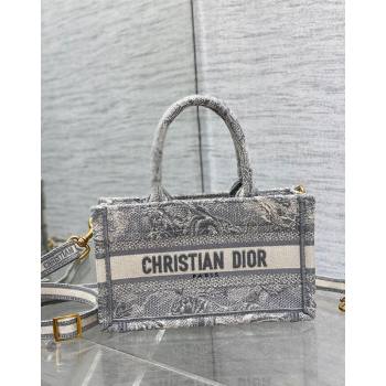 Dior Mini Book Tote Bag with Strap in Pink Toile de Jouy Reverse Embroidery Grey 2024 (BF-240523019)