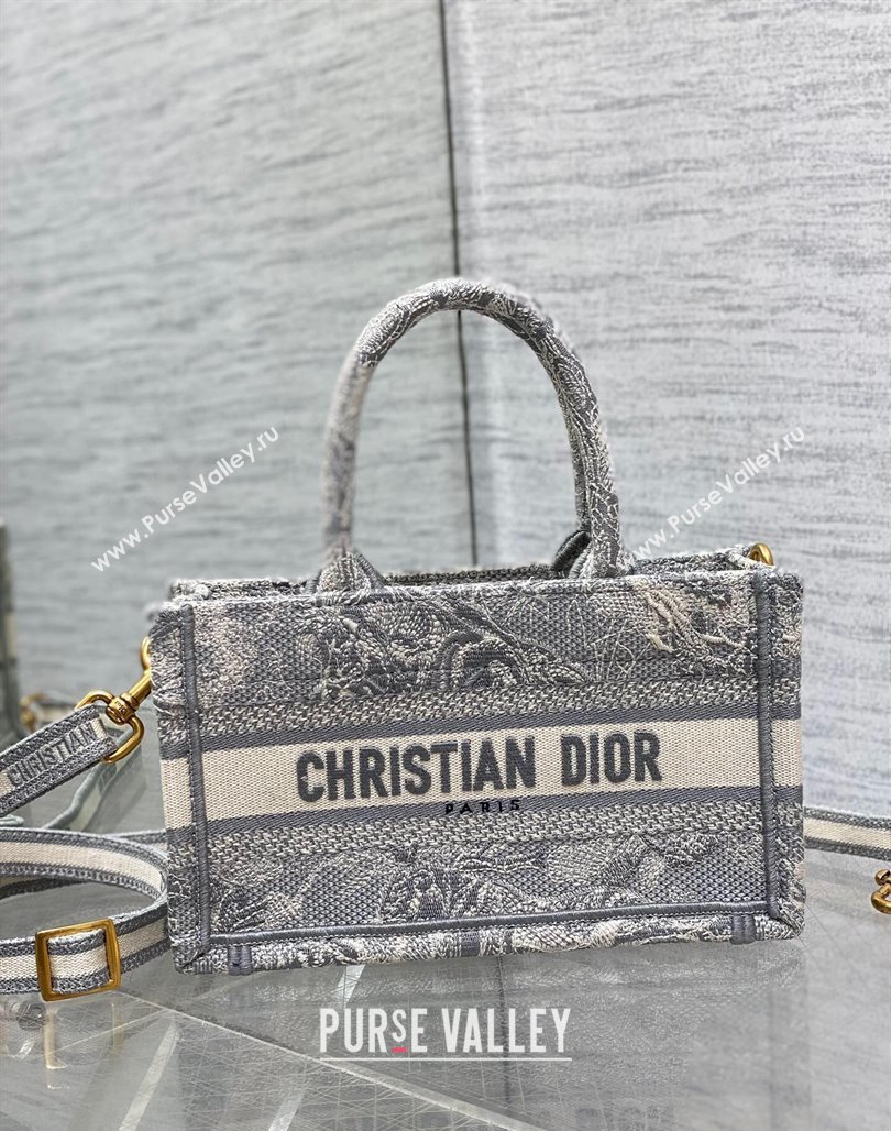 Dior Mini Book Tote Bag with Strap in Pink Toile de Jouy Reverse Embroidery Grey 2024 (BF-240523019)