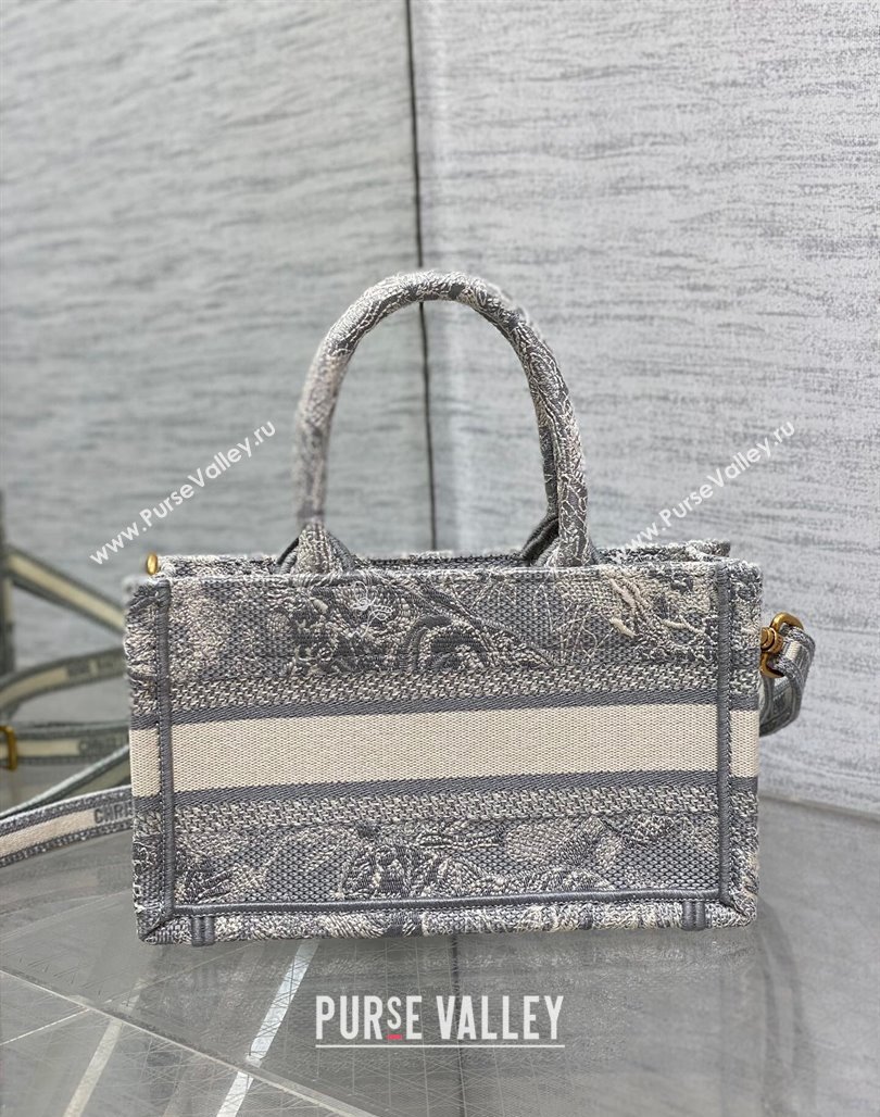 Dior Mini Book Tote Bag with Strap in Pink Toile de Jouy Reverse Embroidery Grey 2024 (BF-240523019)