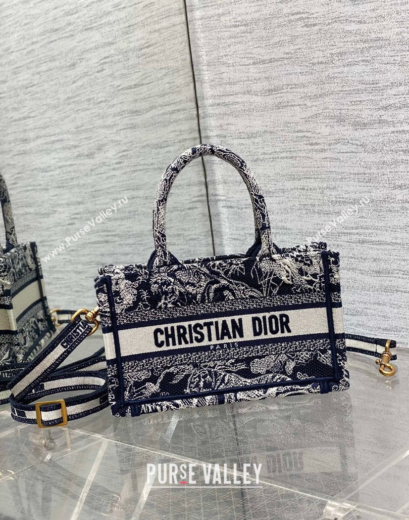 Dior Mini Book Tote Bag with Strap in Pink Toile de Jouy Reverse Embroidery Blue 2024 (BF-240523020)