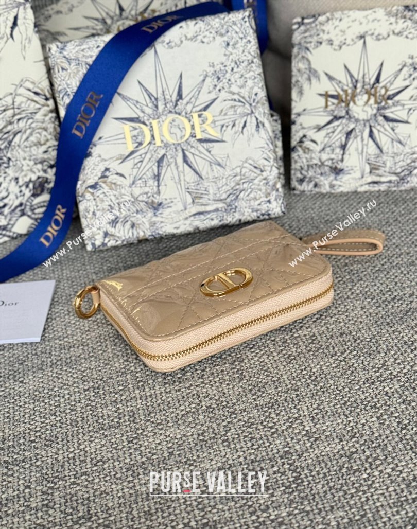 Dior Caro Zipped Wallet in Patent Cannage Calfskin Beige 2024 0523 (XXG-240523021)