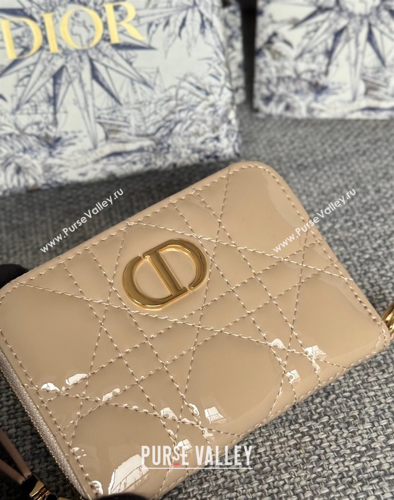 Dior Caro Zipped Wallet in Patent Cannage Calfskin Beige 2024 0523 (XXG-240523021)