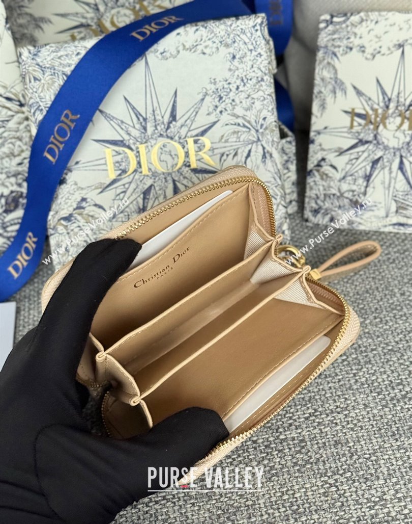 Dior Caro Zipped Wallet in Patent Cannage Calfskin Beige 2024 0523 (XXG-240523021)