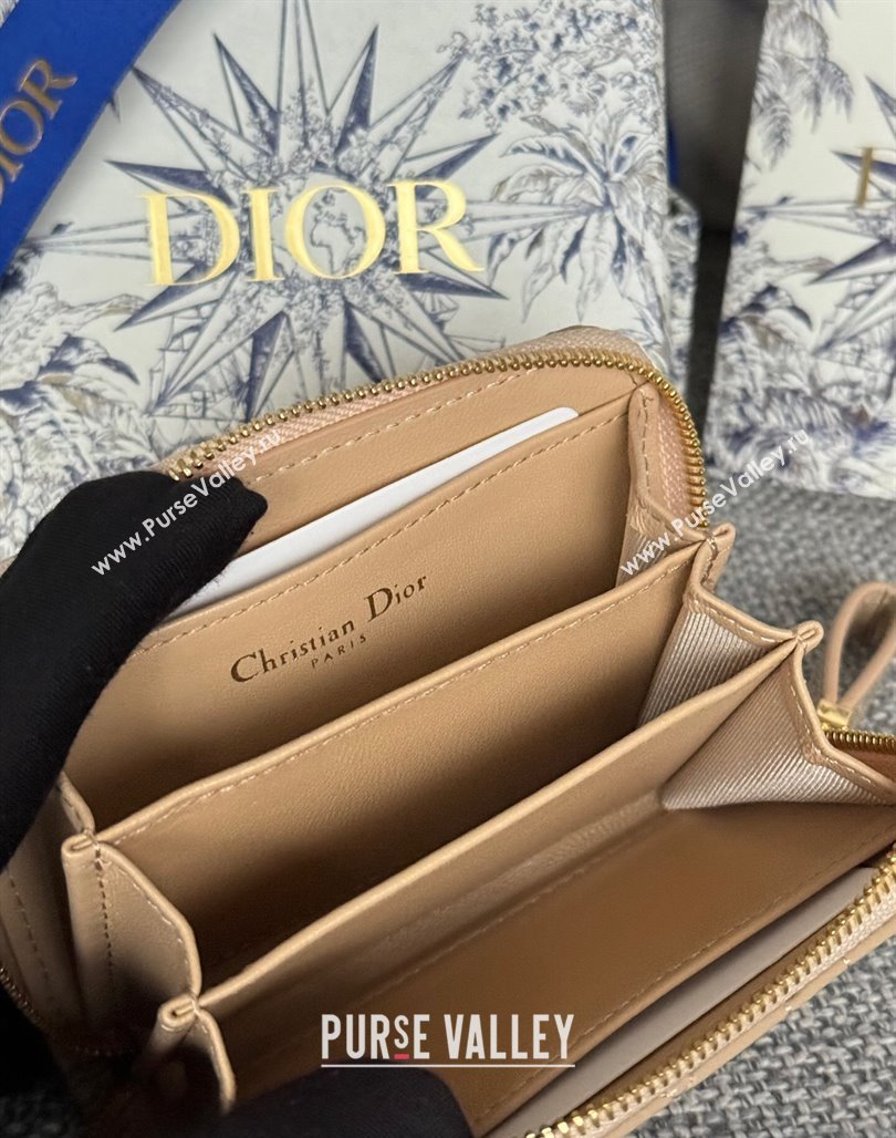 Dior Caro Zipped Wallet in Patent Cannage Calfskin Beige 2024 0523 (XXG-240523021)