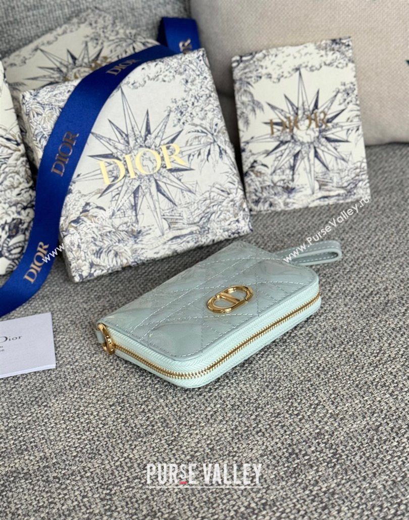 Dior Caro Zipped Wallet in Patent Cannage Calfskin Pale Blue 2024 0523 (XXG-240523022)