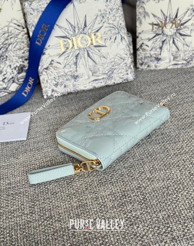 Dior Caro Zipped Wallet in Patent Cannage Calfskin Pale Blue 2024 0523 (XXG-240523022)