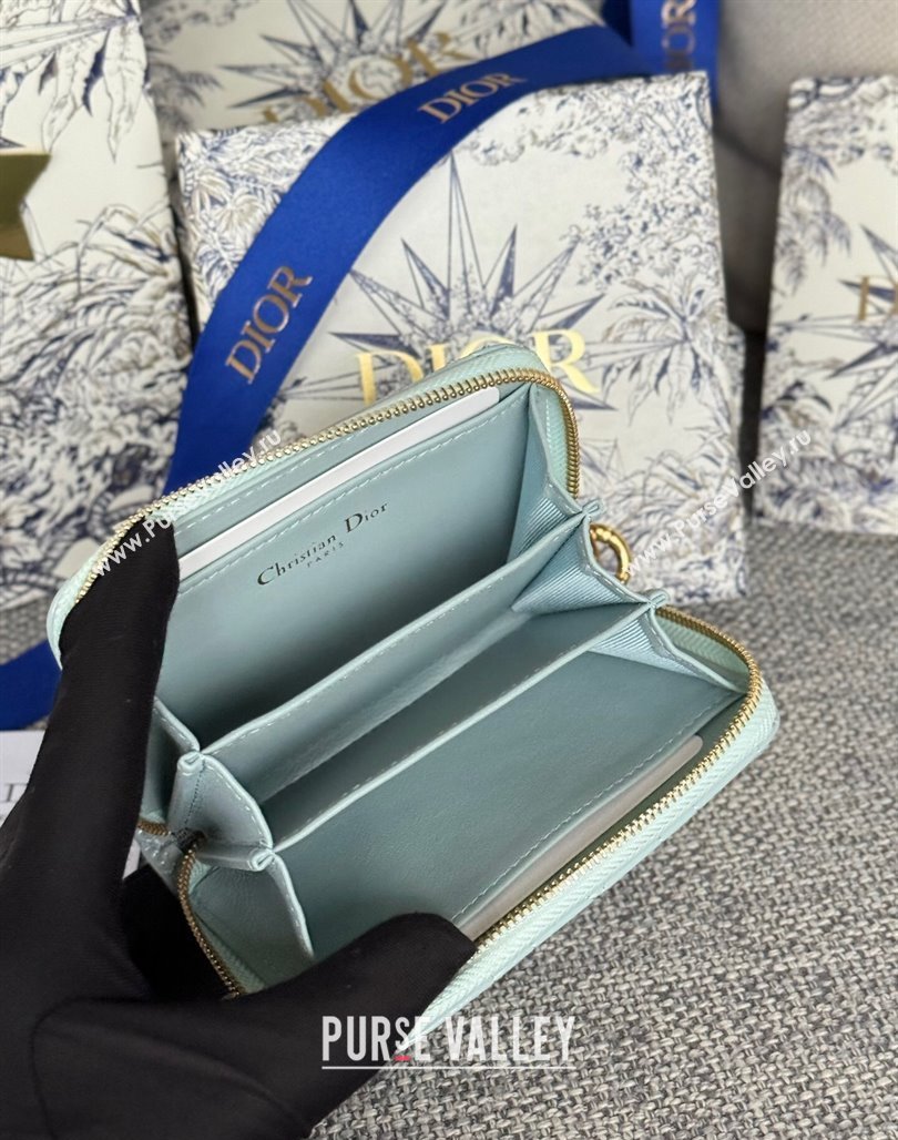 Dior Caro Zipped Wallet in Patent Cannage Calfskin Pale Blue 2024 0523 (XXG-240523022)