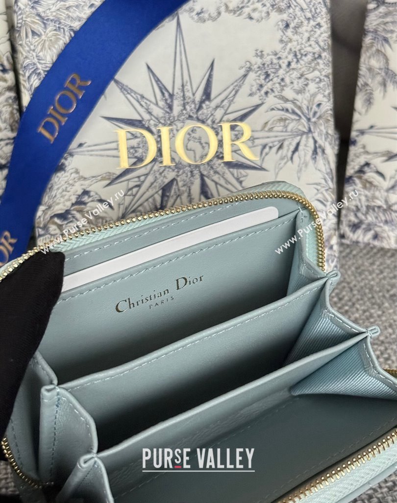 Dior Caro Zipped Wallet in Patent Cannage Calfskin Pale Blue 2024 0523 (XXG-240523022)