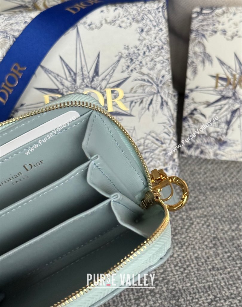 Dior Caro Zipped Wallet in Patent Cannage Calfskin Pale Blue 2024 0523 (XXG-240523022)