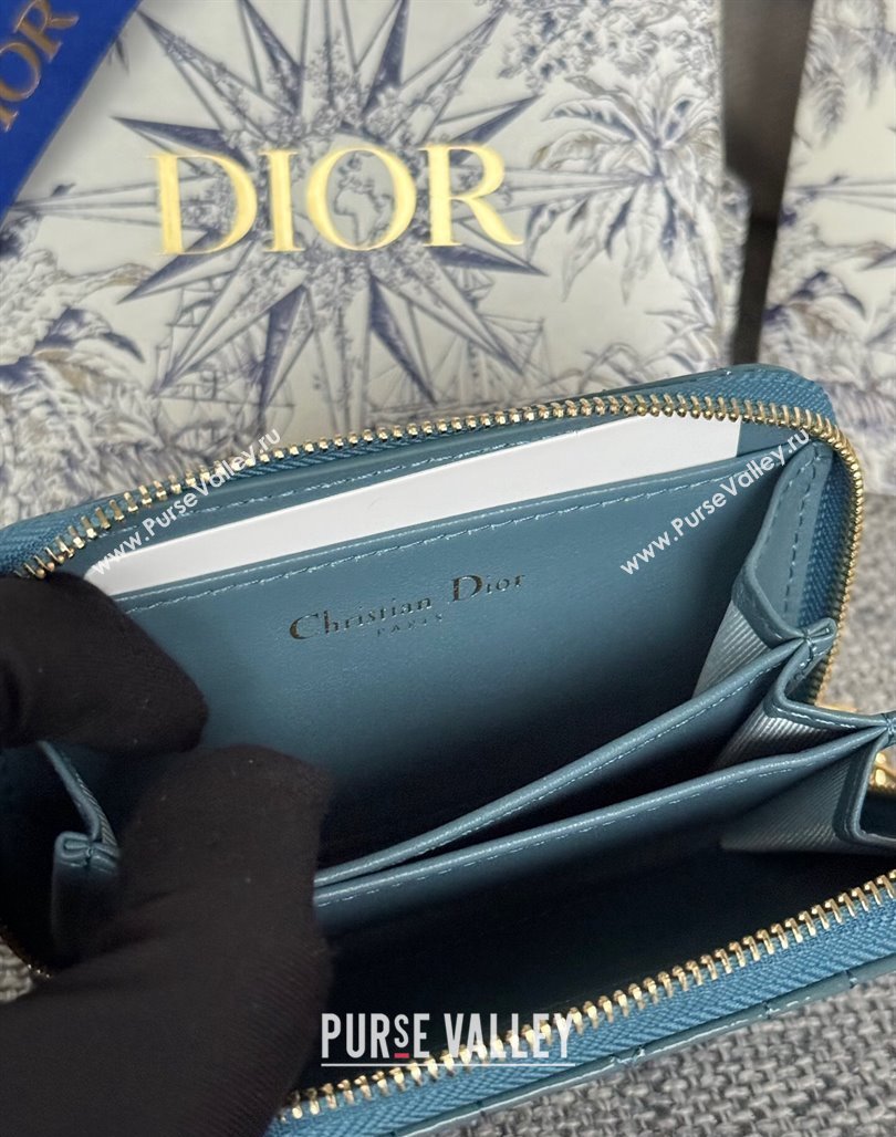 Dior Caro Zipped Wallet in Patent Cannage Calfskin Denim Blue 2024 0523 (XXG-240523023)