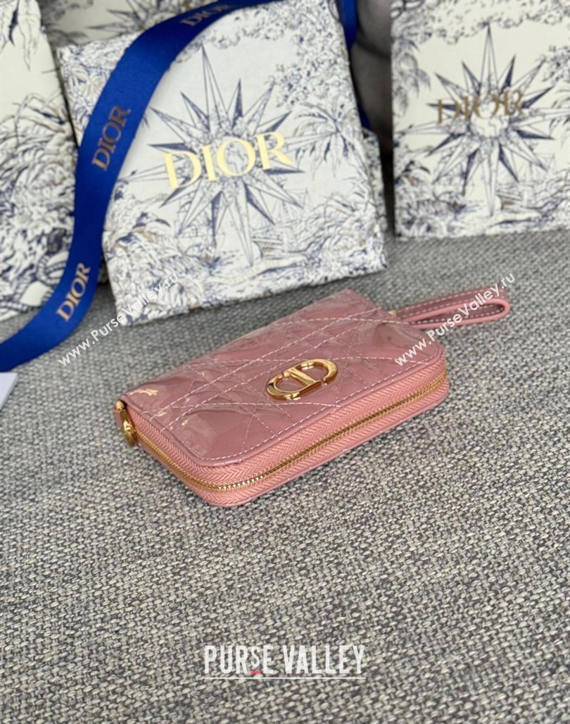 Dior Caro Zipped Wallet in Patent Cannage Calfskin Pink 2024 0523 (XXG-240523024)