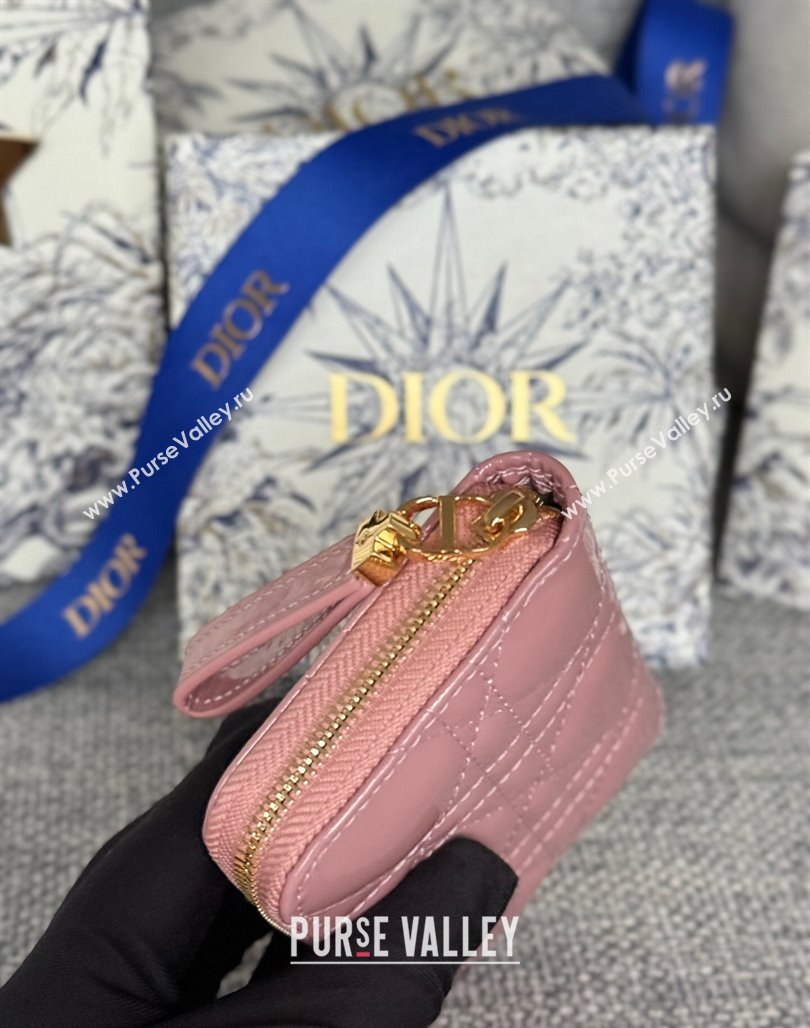 Dior Caro Zipped Wallet in Patent Cannage Calfskin Pink 2024 0523 (XXG-240523024)