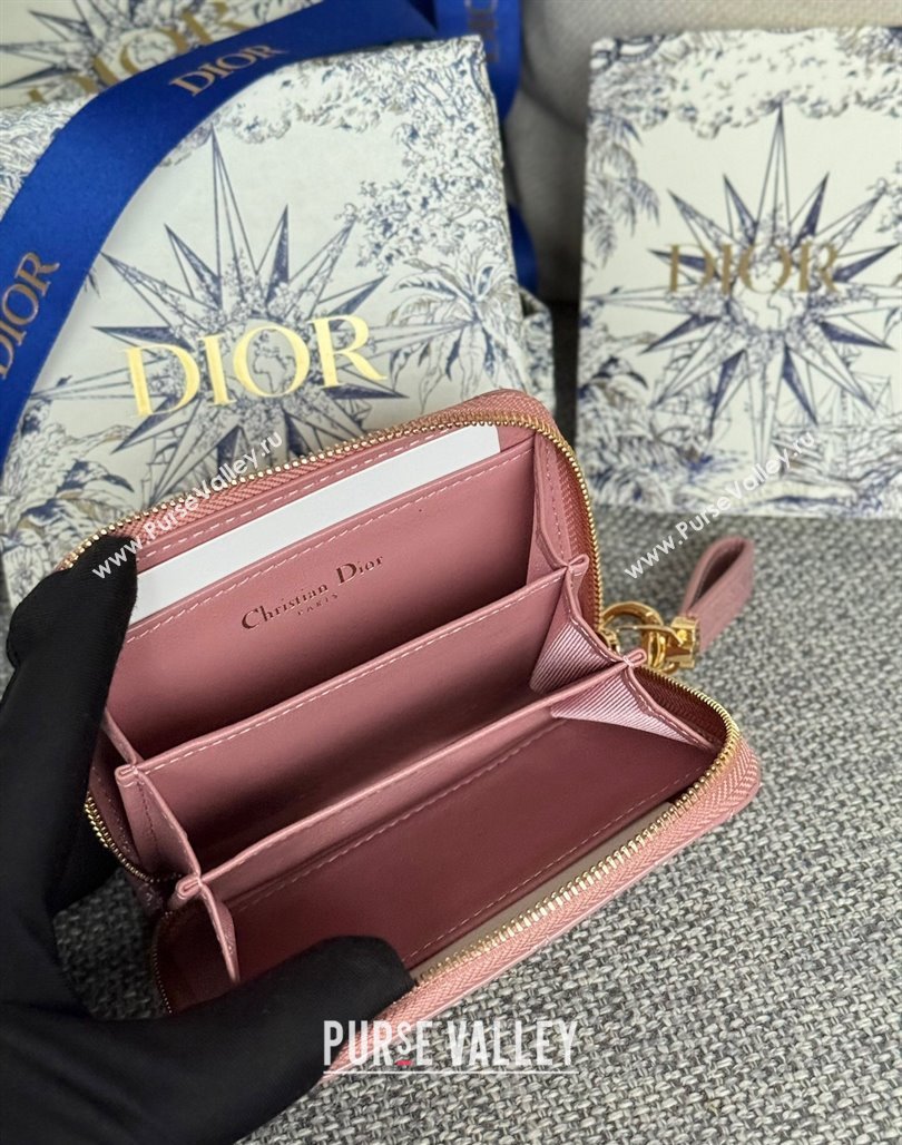 Dior Caro Zipped Wallet in Patent Cannage Calfskin Pink 2024 0523 (XXG-240523024)