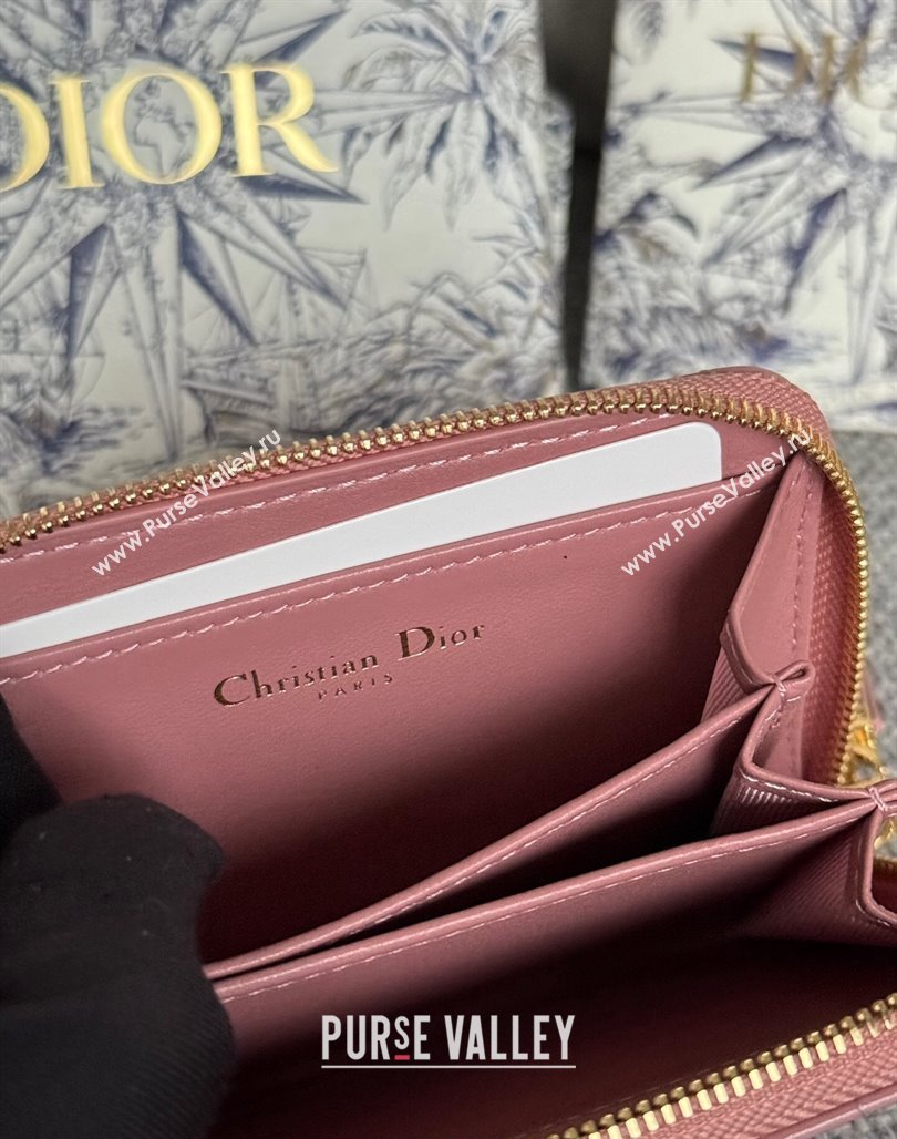 Dior Caro Zipped Wallet in Patent Cannage Calfskin Pink 2024 0523 (XXG-240523024)