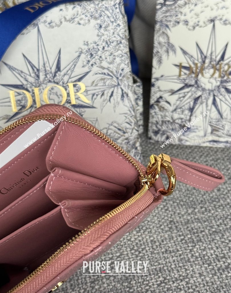 Dior Caro Zipped Wallet in Patent Cannage Calfskin Pink 2024 0523 (XXG-240523024)