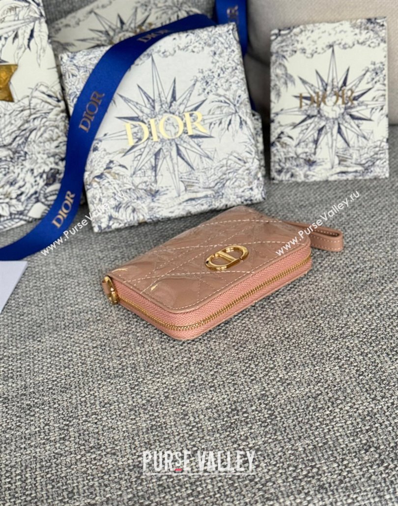 Dior Caro Zipped Wallet in Patent Cannage Calfskin Nude 2024 0523 (XXG-240523025)