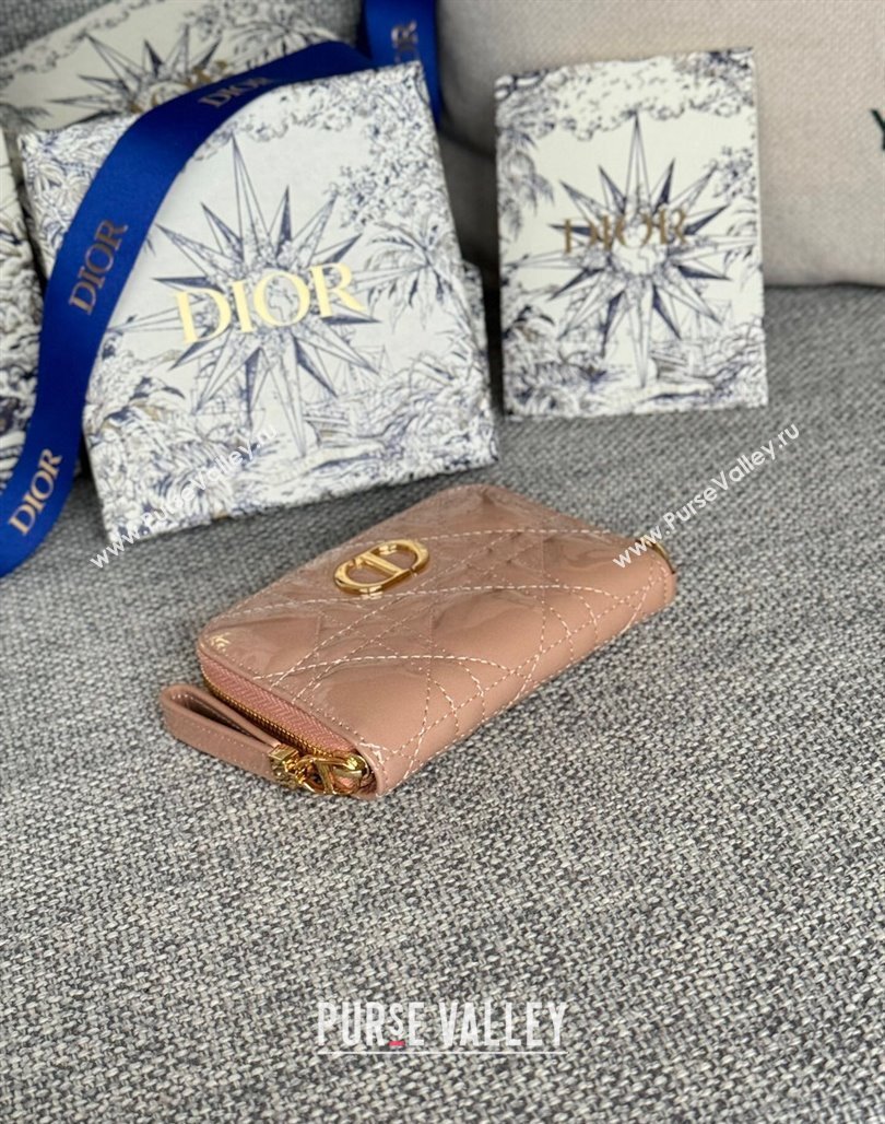 Dior Caro Zipped Wallet in Patent Cannage Calfskin Nude 2024 0523 (XXG-240523025)