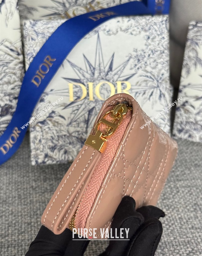 Dior Caro Zipped Wallet in Patent Cannage Calfskin Nude 2024 0523 (XXG-240523025)