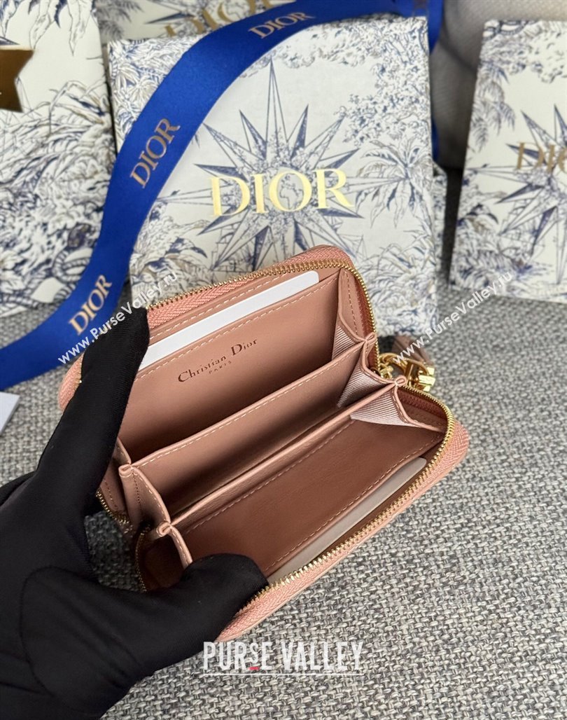 Dior Caro Zipped Wallet in Patent Cannage Calfskin Nude 2024 0523 (XXG-240523025)