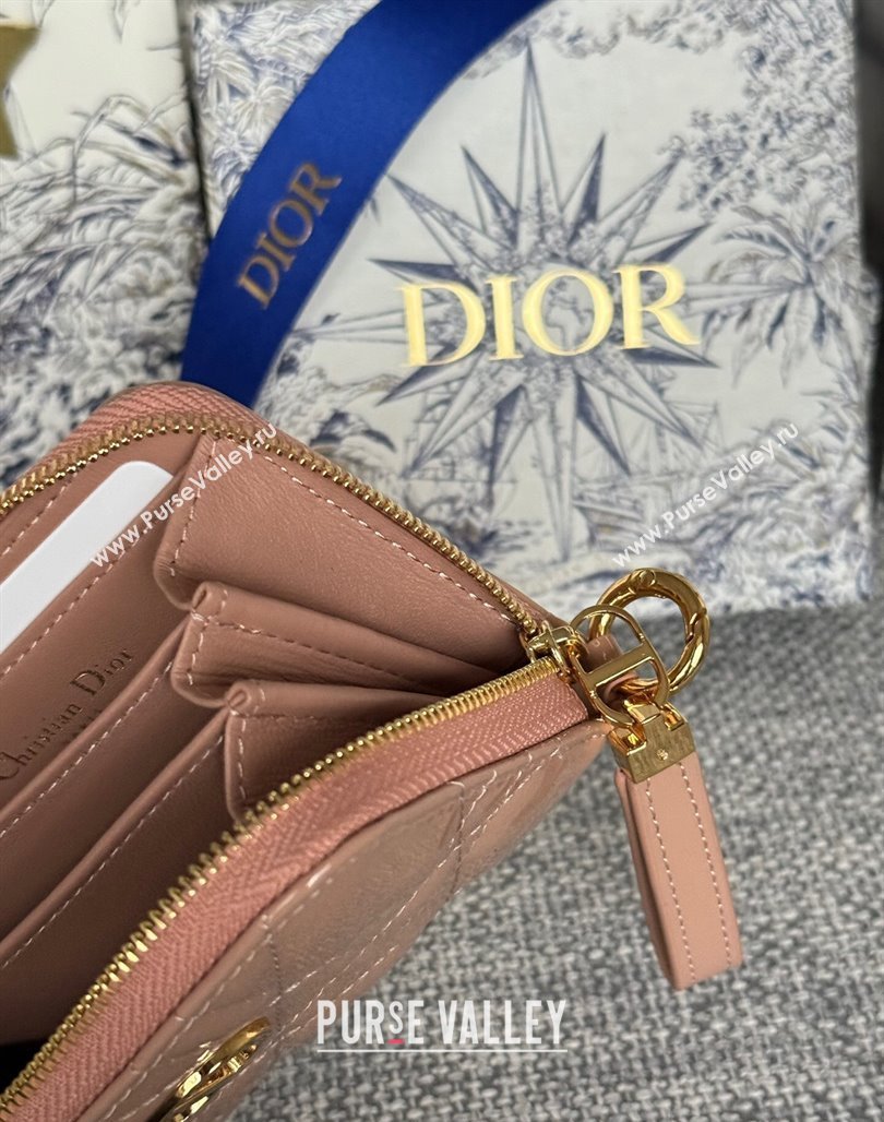 Dior Caro Zipped Wallet in Patent Cannage Calfskin Nude 2024 0523 (XXG-240523025)