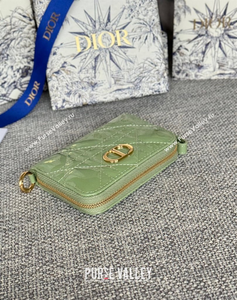 Dior Caro Zipped Wallet in Patent Cannage Calfskin Light Green 2024 0523 (XXG-240523026)