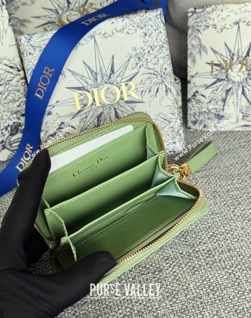 Dior Caro Zipped Wallet in Patent Cannage Calfskin Light Green 2024 0523 (XXG-240523026)