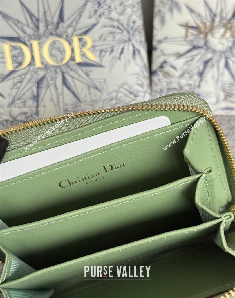 Dior Caro Zipped Wallet in Patent Cannage Calfskin Light Green 2024 0523 (XXG-240523026)