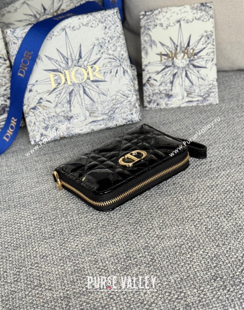 Dior Caro Zipped Wallet in Patent Cannage Calfskin Black 2024 0523 (XXG-240523027)