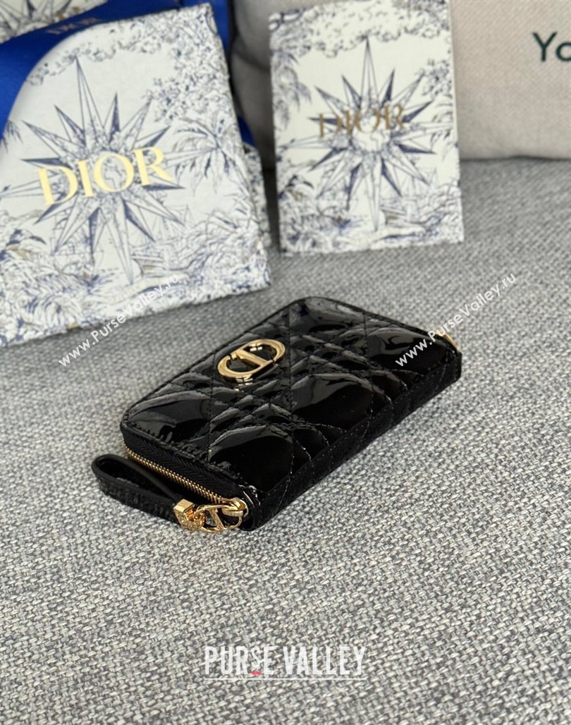 Dior Caro Zipped Wallet in Patent Cannage Calfskin Black 2024 0523 (XXG-240523027)