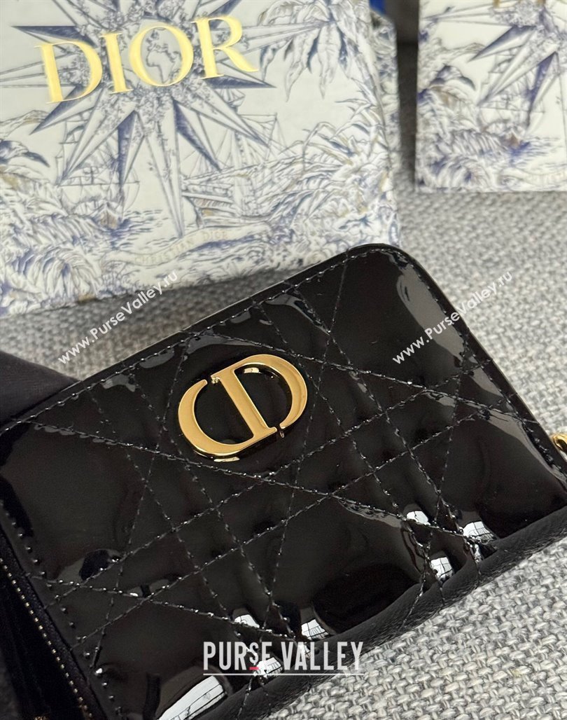 Dior Caro Zipped Wallet in Patent Cannage Calfskin Black 2024 0523 (XXG-240523027)