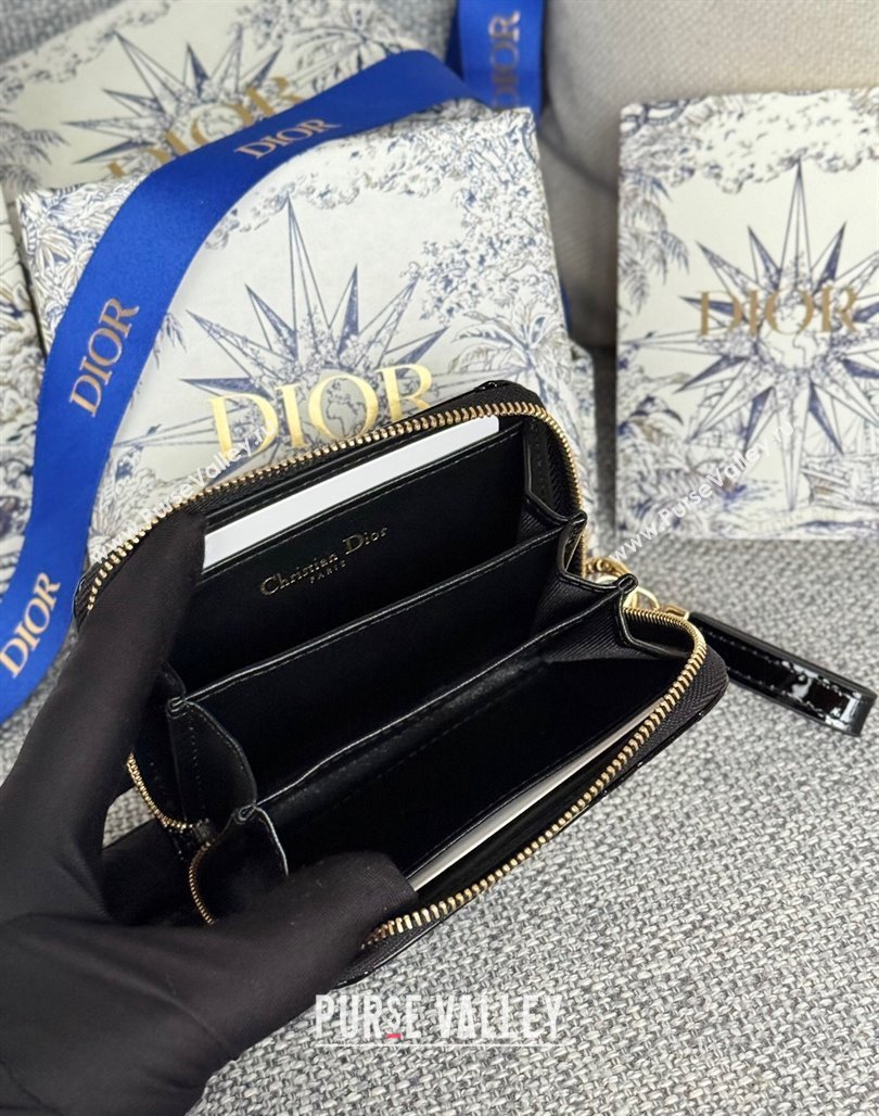 Dior Caro Zipped Wallet in Patent Cannage Calfskin Black 2024 0523 (XXG-240523027)