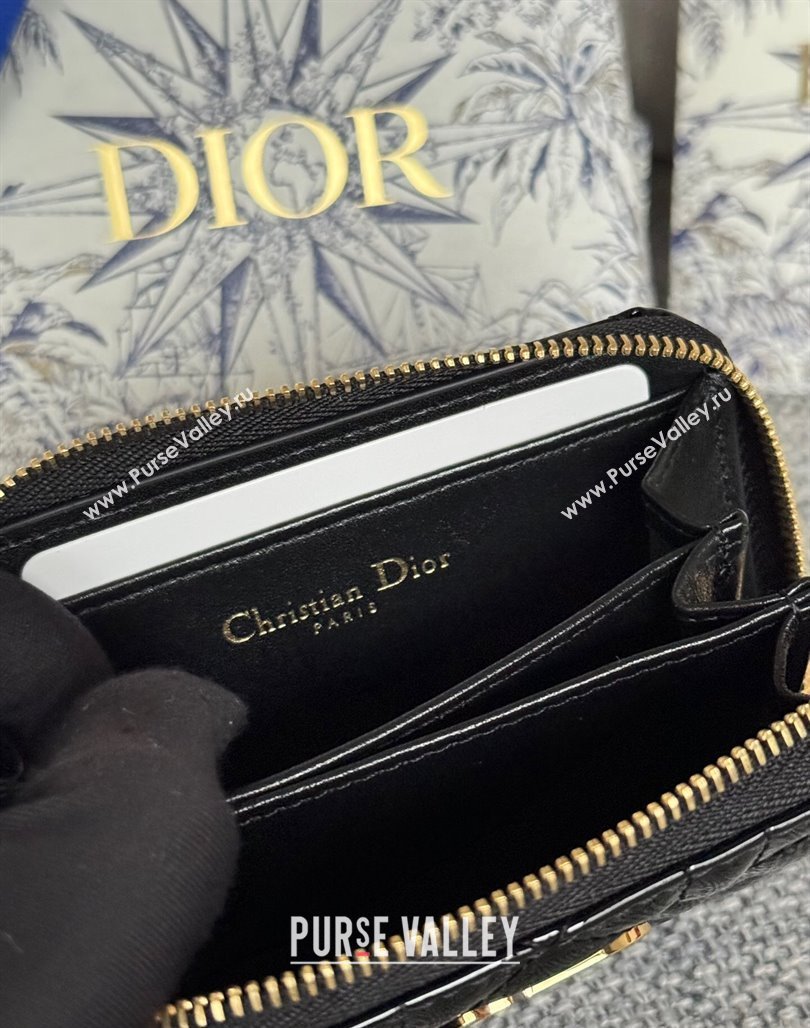 Dior Caro Zipped Wallet in Patent Cannage Calfskin Black 2024 0523 (XXG-240523027)