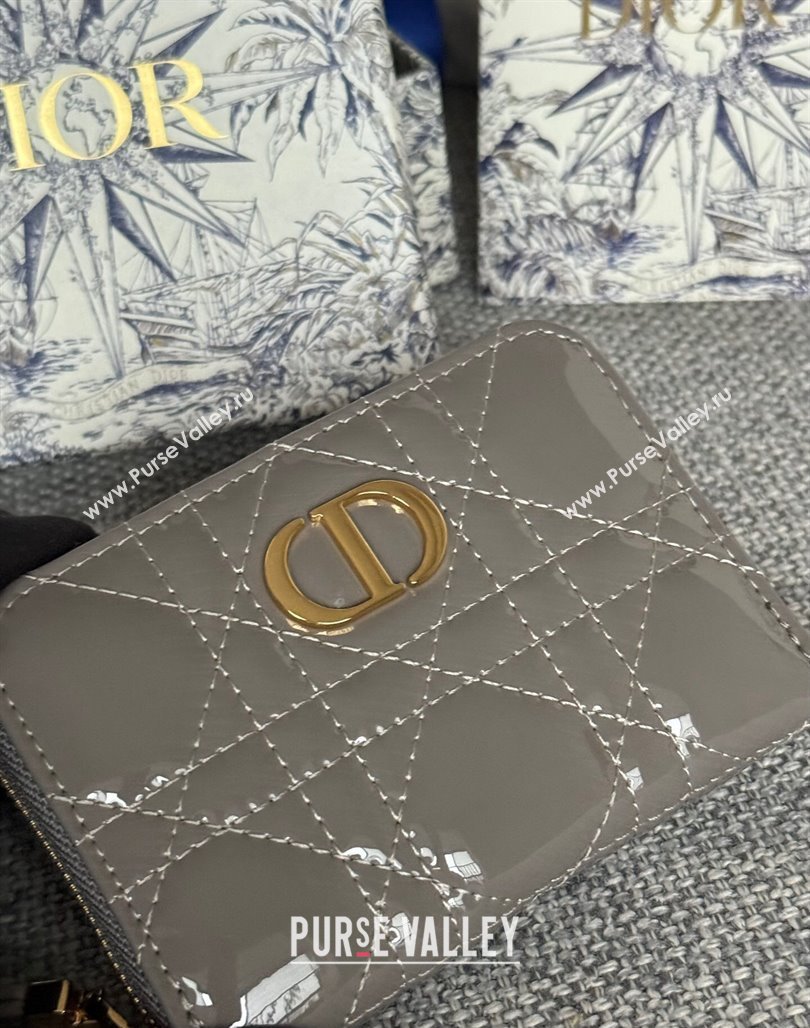 Dior Caro Zipped Wallet in Patent Cannage Calfskin Grey 2024 0523 (XXG-240523028)