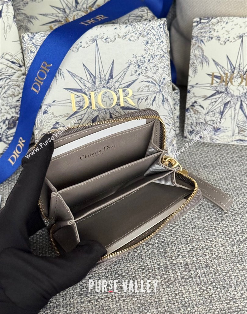 Dior Caro Zipped Wallet in Patent Cannage Calfskin Grey 2024 0523 (XXG-240523028)