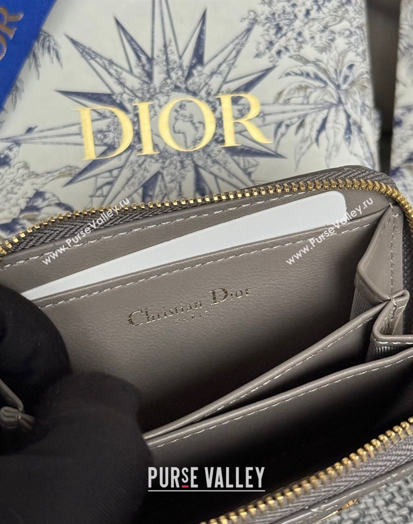 Dior Caro Zipped Wallet in Patent Cannage Calfskin Grey 2024 0523 (XXG-240523028)