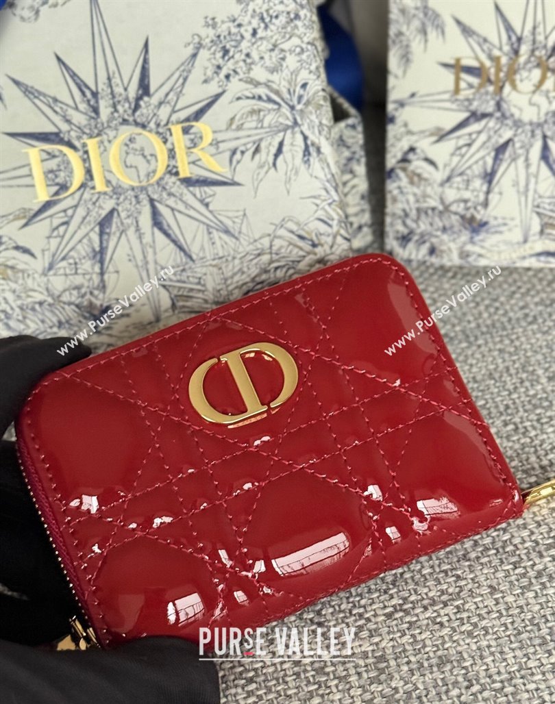 Dior Caro Zipped Wallet in Patent Cannage Calfskin Red 2024 0523 (XXG-240523029)