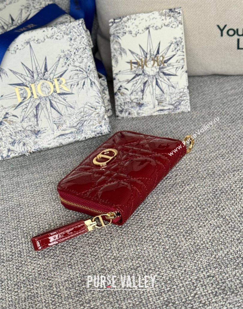 Dior Caro Zipped Wallet in Patent Cannage Calfskin Red 2024 0523 (XXG-240523029)