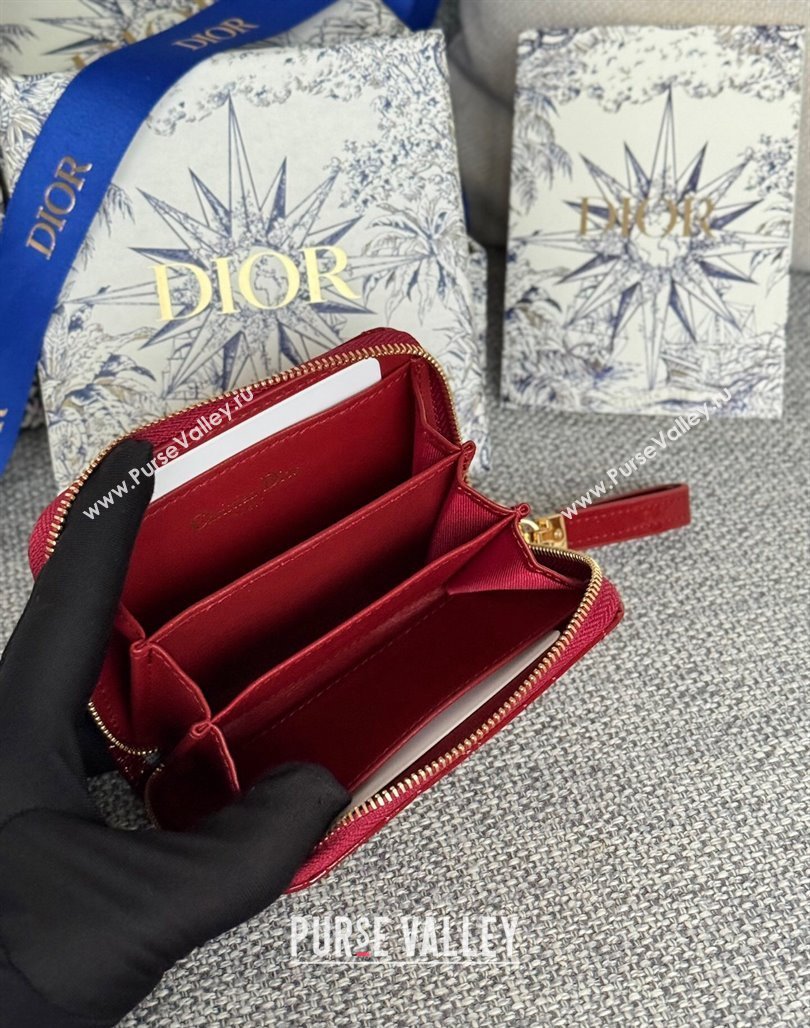 Dior Caro Zipped Wallet in Patent Cannage Calfskin Red 2024 0523 (XXG-240523029)