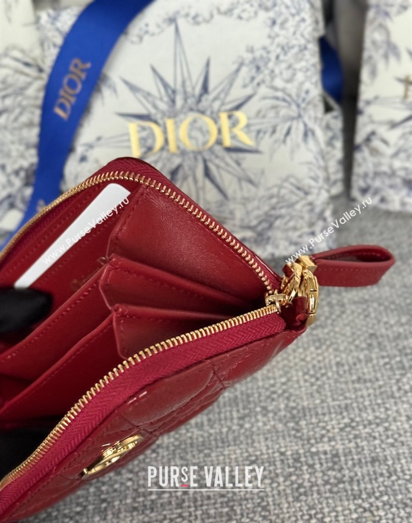 Dior Caro Zipped Wallet in Patent Cannage Calfskin Red 2024 0523 (XXG-240523029)