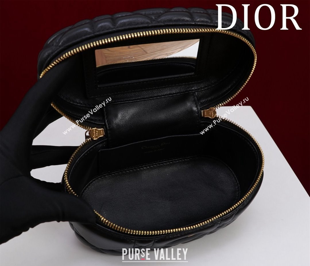 Dior Caro Mini Vanity Case in Black Macrocannage Lambskin 2024 (XXG-240523005)