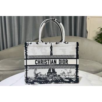 Dior Medium Book Tote Bag in White and Black Paris Embroidery 2024 (BF-240523033)