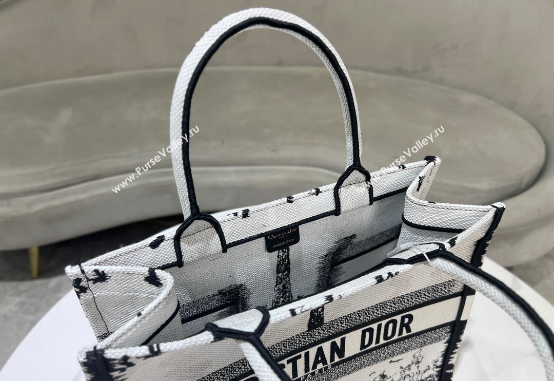 Dior Medium Book Tote Bag in White and Black Paris Embroidery 2024 (BF-240523033)