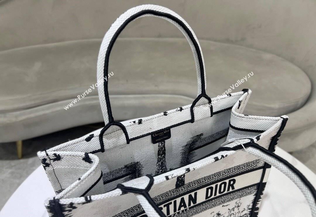 Dior Medium Book Tote Bag in White and Black Paris Embroidery 2024 (BF-240523033)