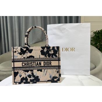 Dior Medium Book Tote Bag in Beige and Black Fleurs Mystiques Embroidery 2024 (BF-240523034)