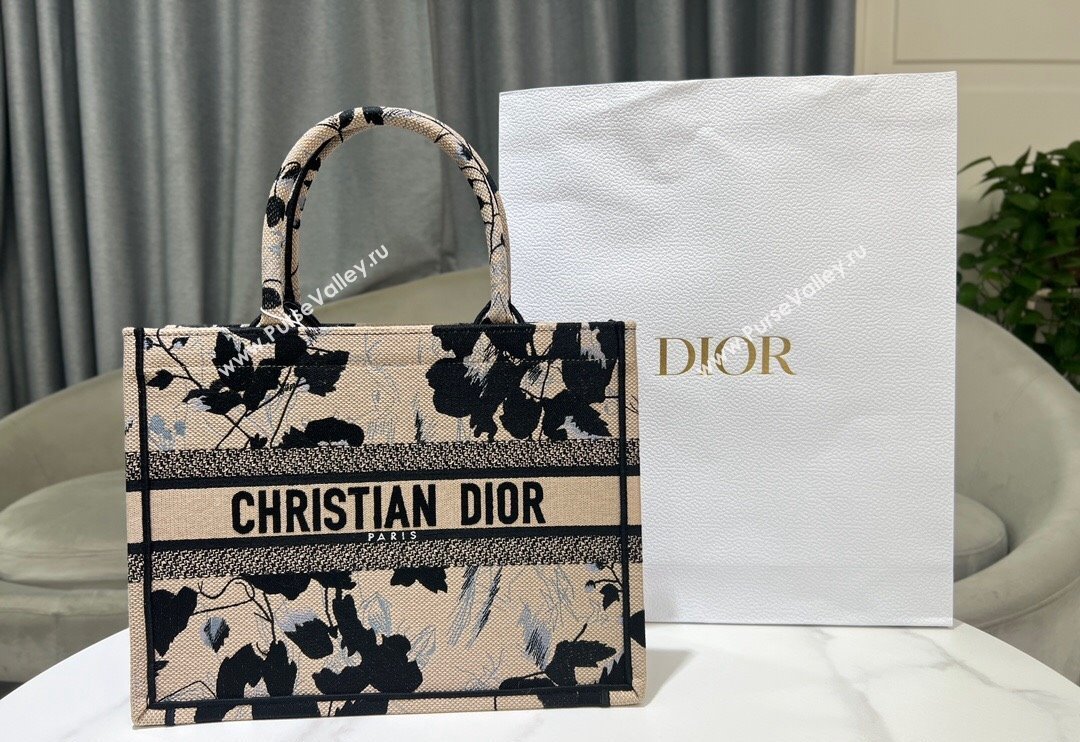 Dior Medium Book Tote Bag in Beige and Black Fleurs Mystiques Embroidery 2024 (BF-240523034)