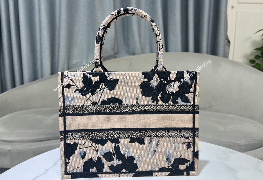 Dior Medium Book Tote Bag in Beige and Black Fleurs Mystiques Embroidery 2024 (BF-240523034)