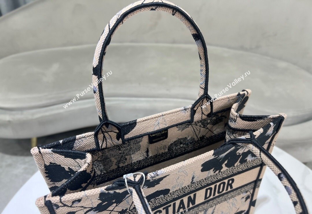 Dior Medium Book Tote Bag in Beige and Black Fleurs Mystiques Embroidery 2024 (BF-240523034)